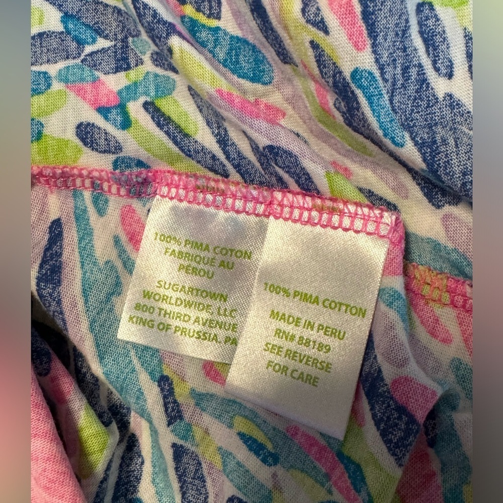 Lilly Pulitzer Top Women's Pink Blue Green Braylen Roll Tab Sleeve - Picture 11 of 11